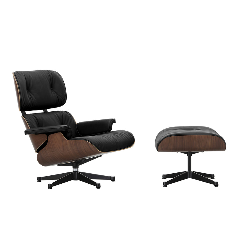 Vitra - Lounge Chair & Ottoman | Leder Premium F 66 nero / Nussbaum dunkel / poliert / Seiten schwarz