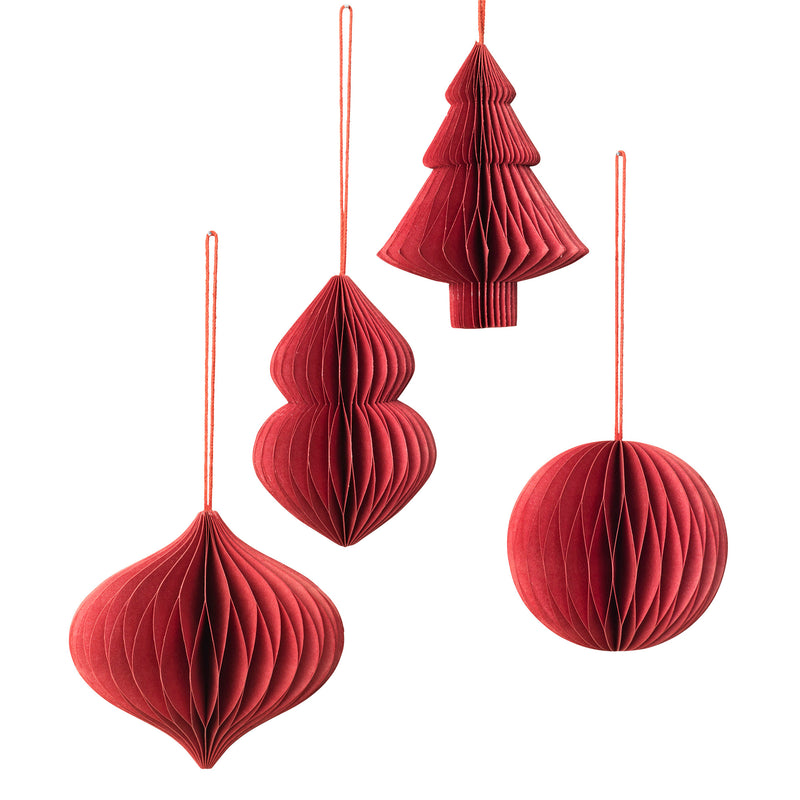 Broste Copenhagen - Christmas Mix Deko-Anhänger | 4er-Set / Ø 9 x H 10 cm / pompeian red