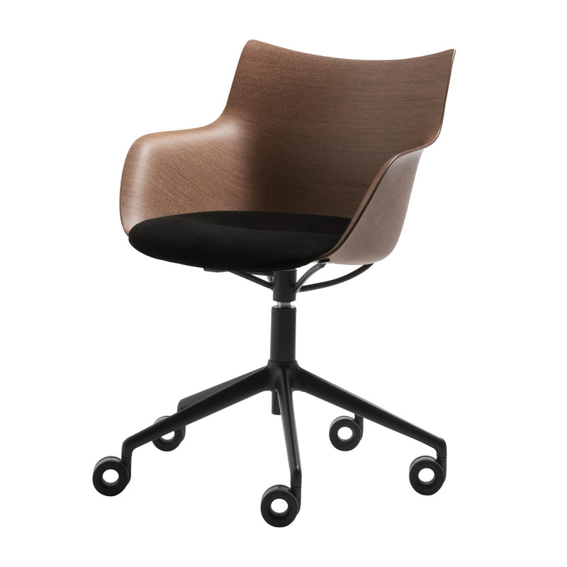 Kartell - Q/Wood Stuhl mit Rollen | Sitzpolster / Buche dunkel
