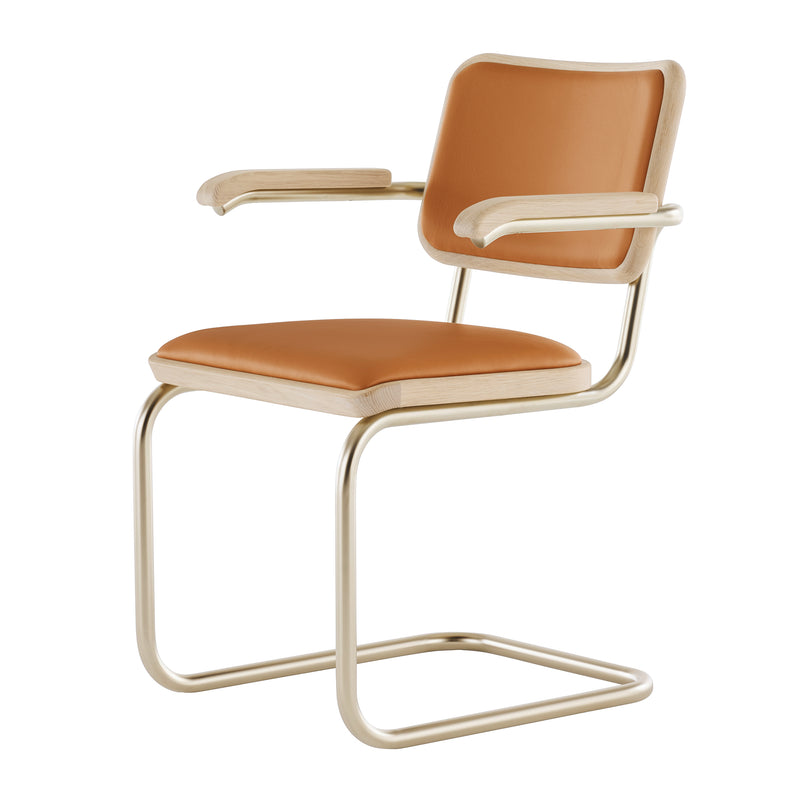 Thonet - JS. THONET by Jil Sander S 64 Freischwinger | Leder burnt walnut / Eiche weiß pegmentiert / Nickelsilver