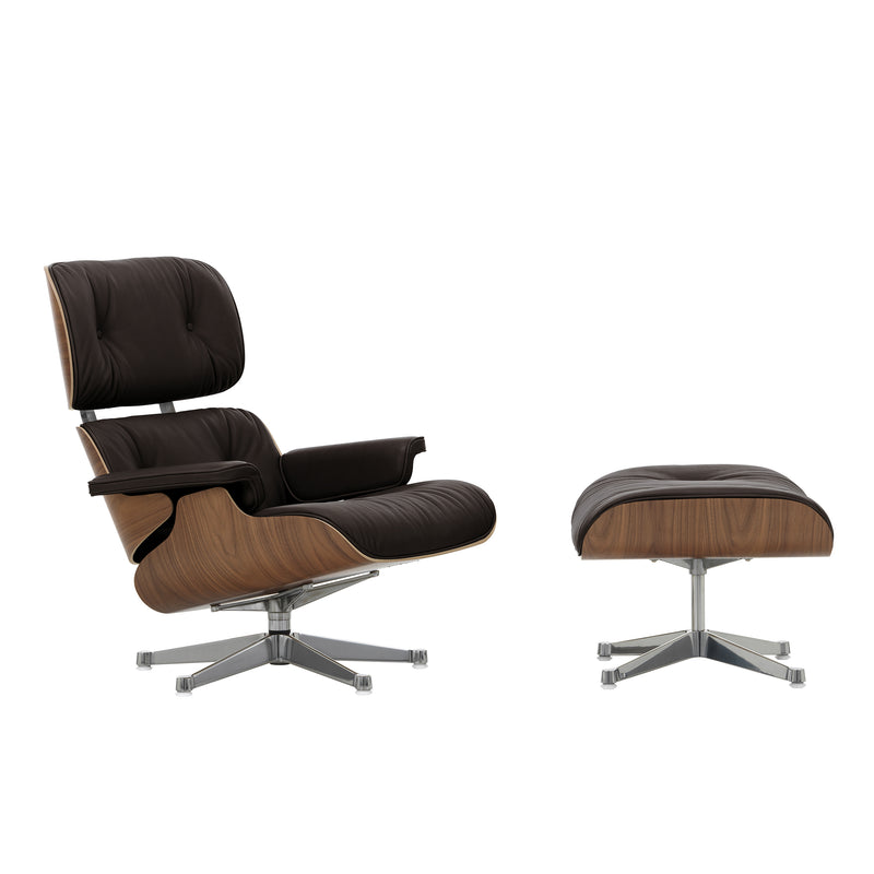 Vitra - Lounge Chair & Ottoman | Leder Premium F 68 chocolate / Nussbaum natur / poliert