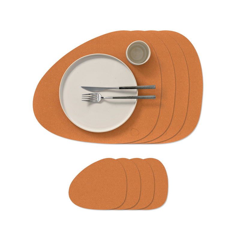 Lind DNA - Tischset Curve Geschenkset | 4 Tischsets + 4 Glasuntersetzer / Core meliert natur
