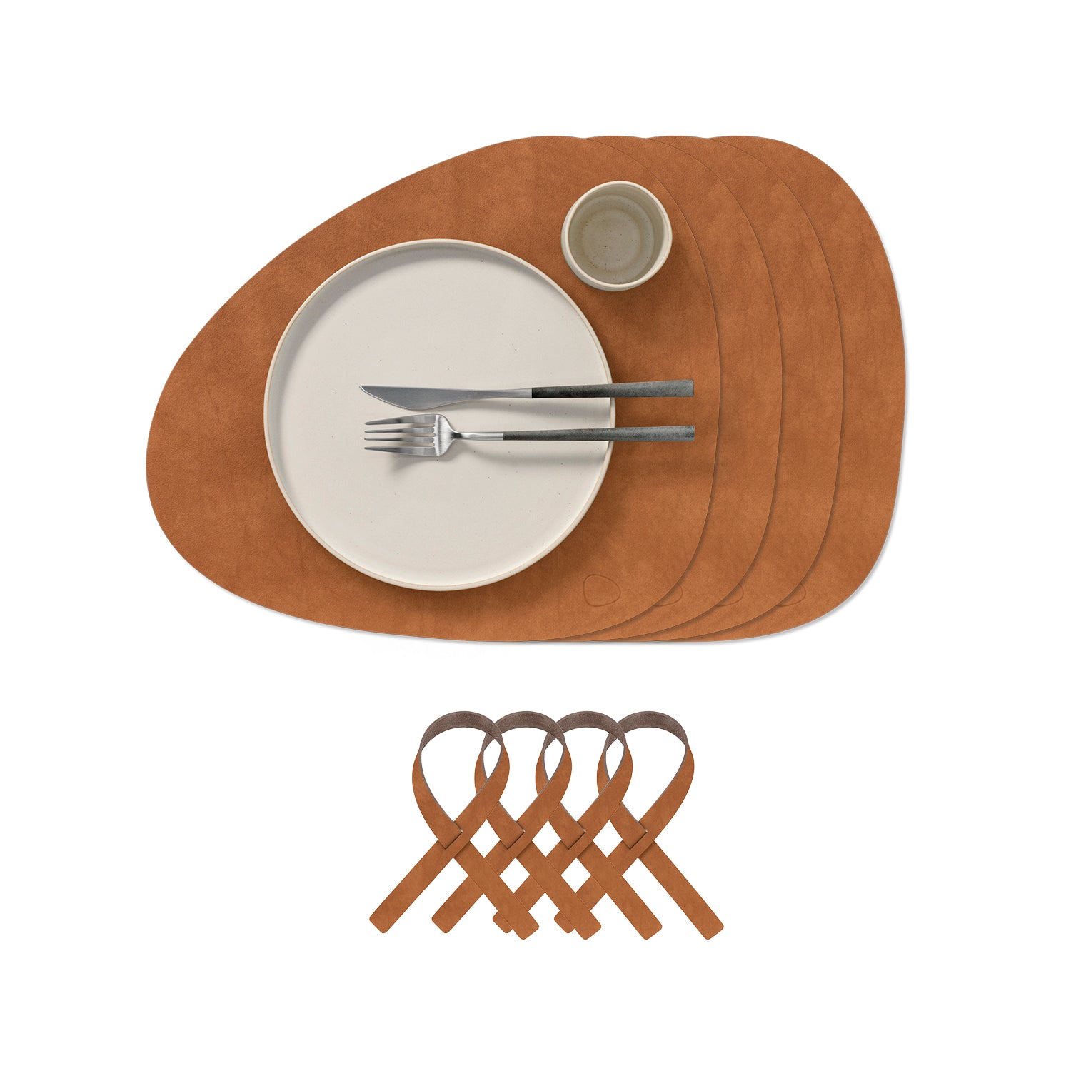 Lind DNA - Tischset Curve Geschenkset | 4 Tischsets + 4 Serviettenringe / Nupo natur
