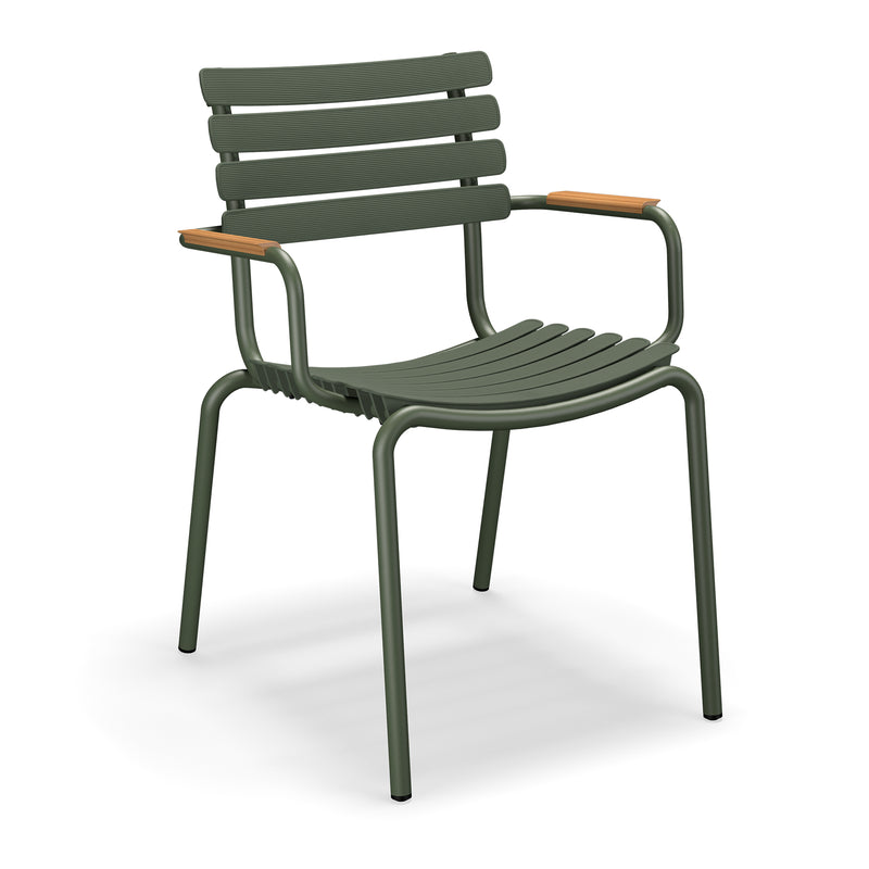 HOUE - ReCLIPS Outdoor Dining Armlehnstuhl | olivgrün/Bambus