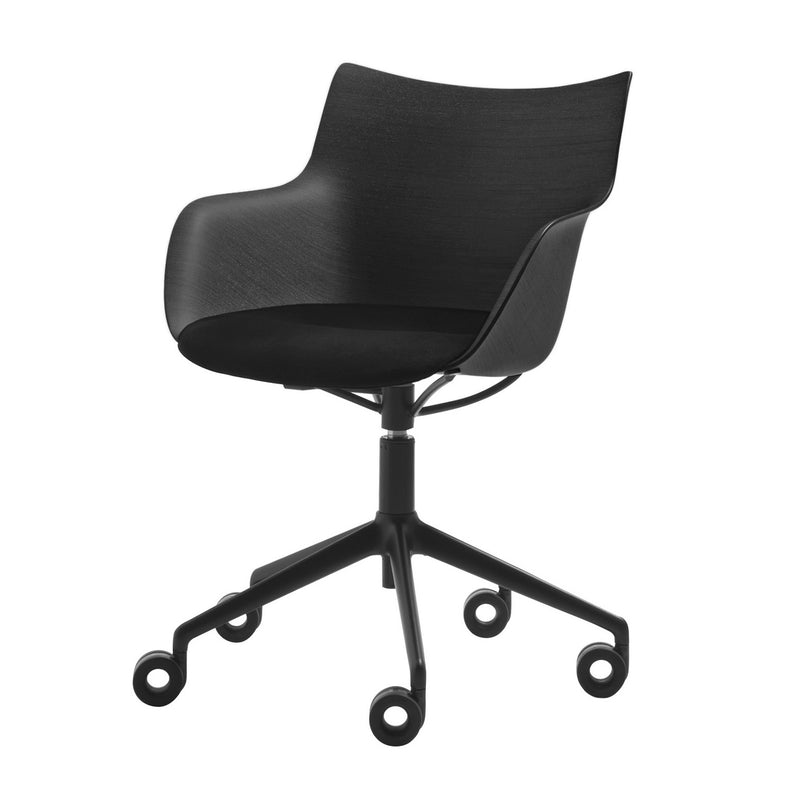 Kartell - Q/Wood Stuhl mit Rollen | Sitzpolster / schwarz