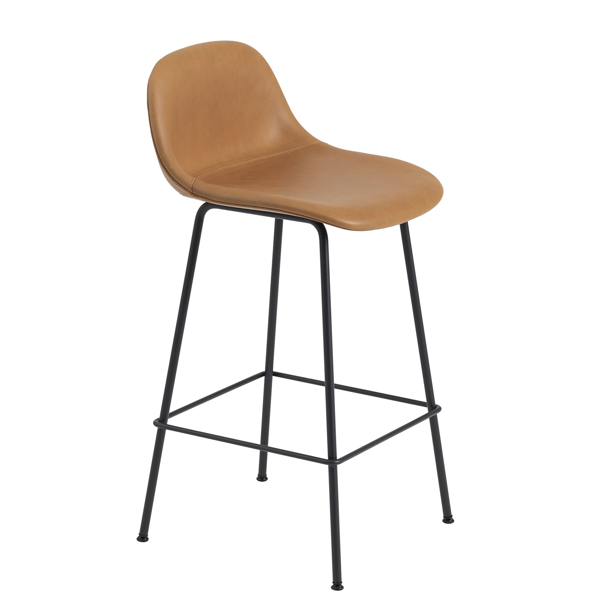 Muuto - Fiber Barhocker Tube Base | Leder cognac / mit Rückenlehne