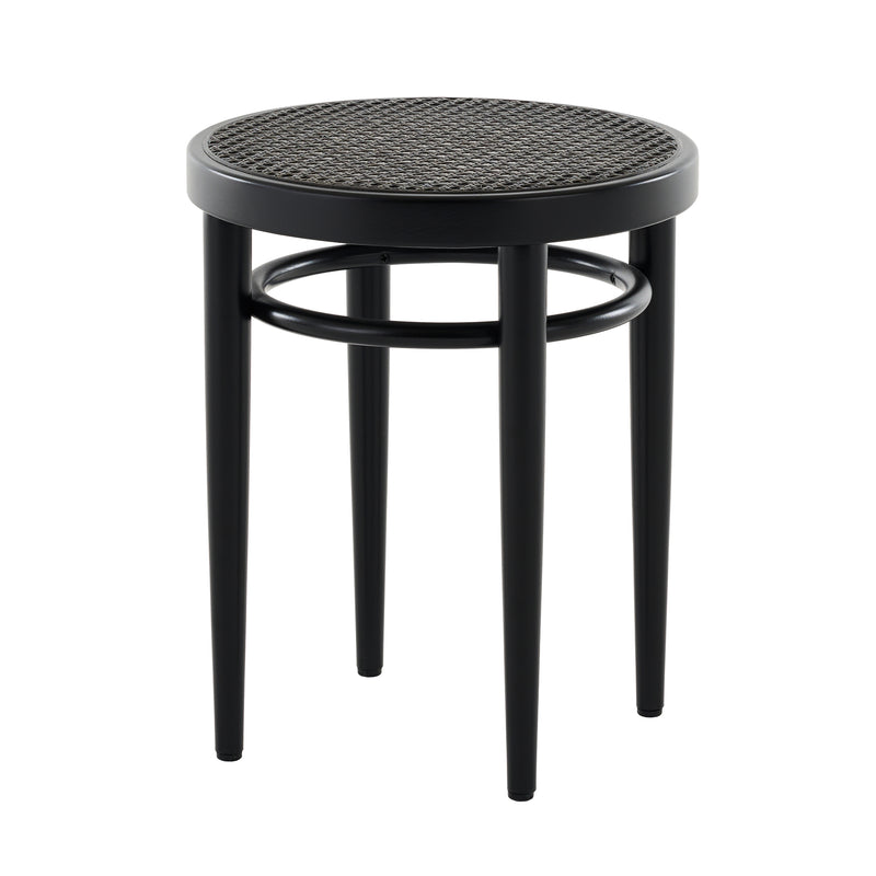Thonet - 214 RH Hocker | Buche schwarz gebeizt / Rohrgeflecht Dark Melange mit Kunststoffstützgewebe