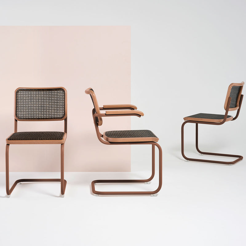 Thonet - S 64 V Freischwinger | Geflecht dark / Eiche gebeizt / rosenholz