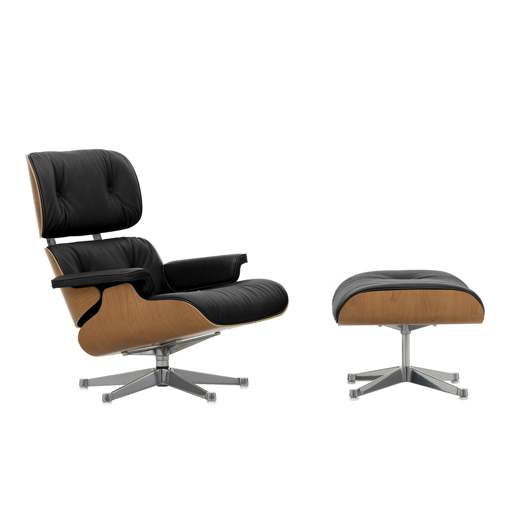 Vitra - Lounge Chair &amp; Ottoman | Leder Premium F 66 nero / Kirsche natur / poliert / Seiten schwarz