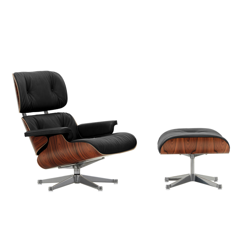 Vitra - Lounge Chair &amp; Ottoman | Leder Premium F 66 nero / Santos Palisander / poliert